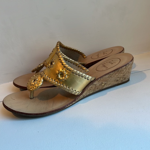 Gold Jack Rodgers Cork Wedge Sandals - Picture 3 of 5